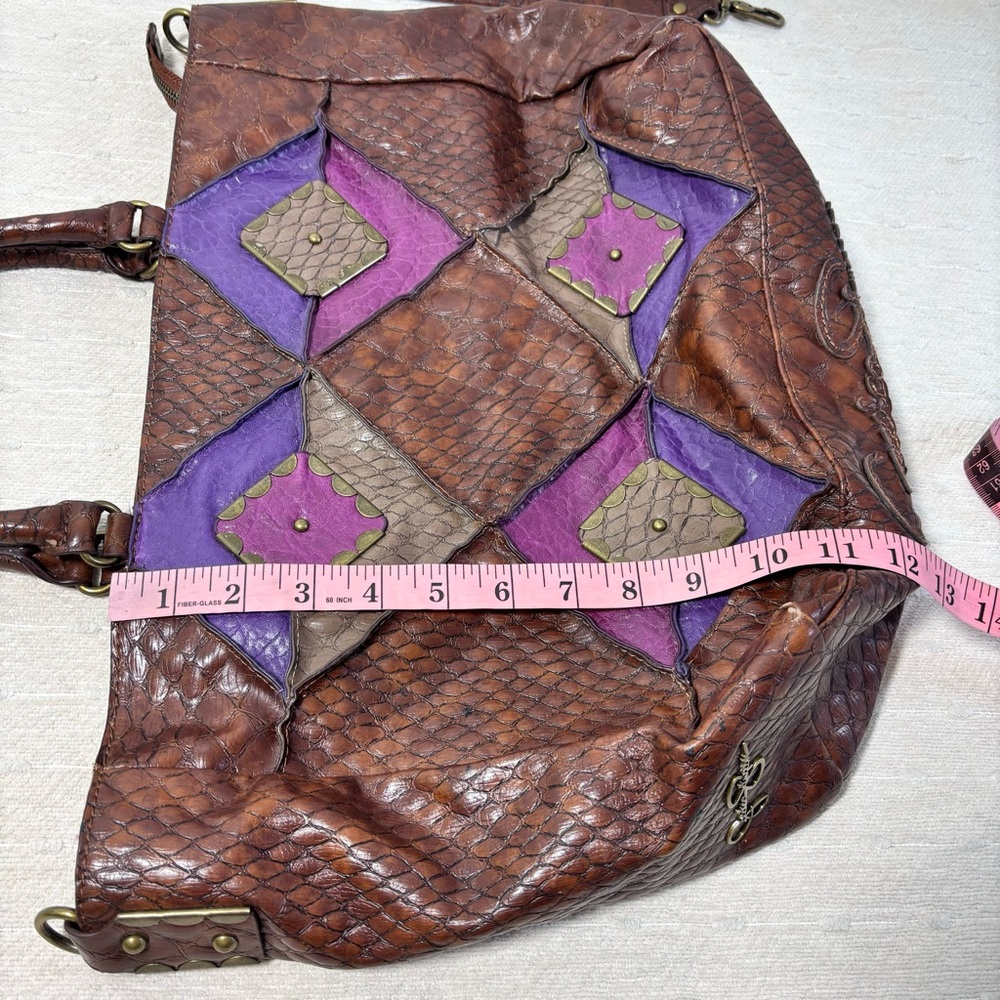Jessica Simpson Vintage‎  Leather Brown & Purple Bag, Shoulder Bag - Picture 13 of 16